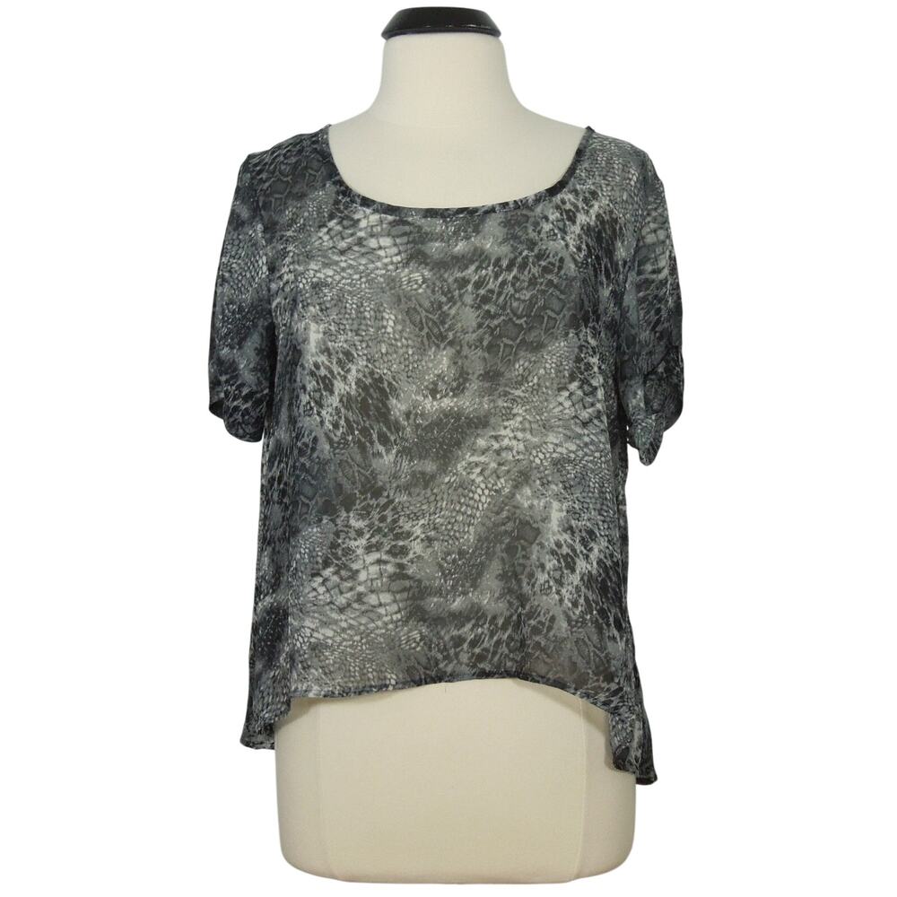 KIRRA Sheer Top XL Womens Gray Printed Cross Open Back